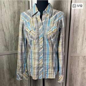 True Religion plaid western pearl snap button down shirt women’s M